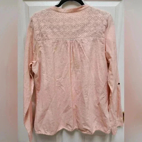 Ruff Hewn Peach Lace Front Speckled Long Sleeve 3/4 Button Down Blouse Size XL - Picture 2 of 4